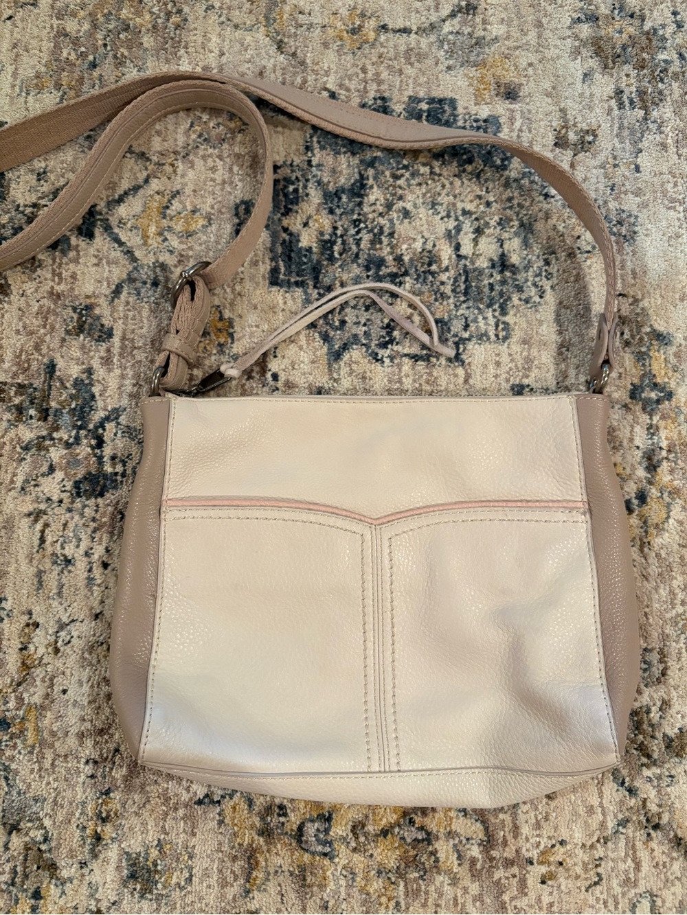 The Sak Alameda Leather Crossbody Bag  Super Soft Pebbled Cream/Pink/Beige EUC